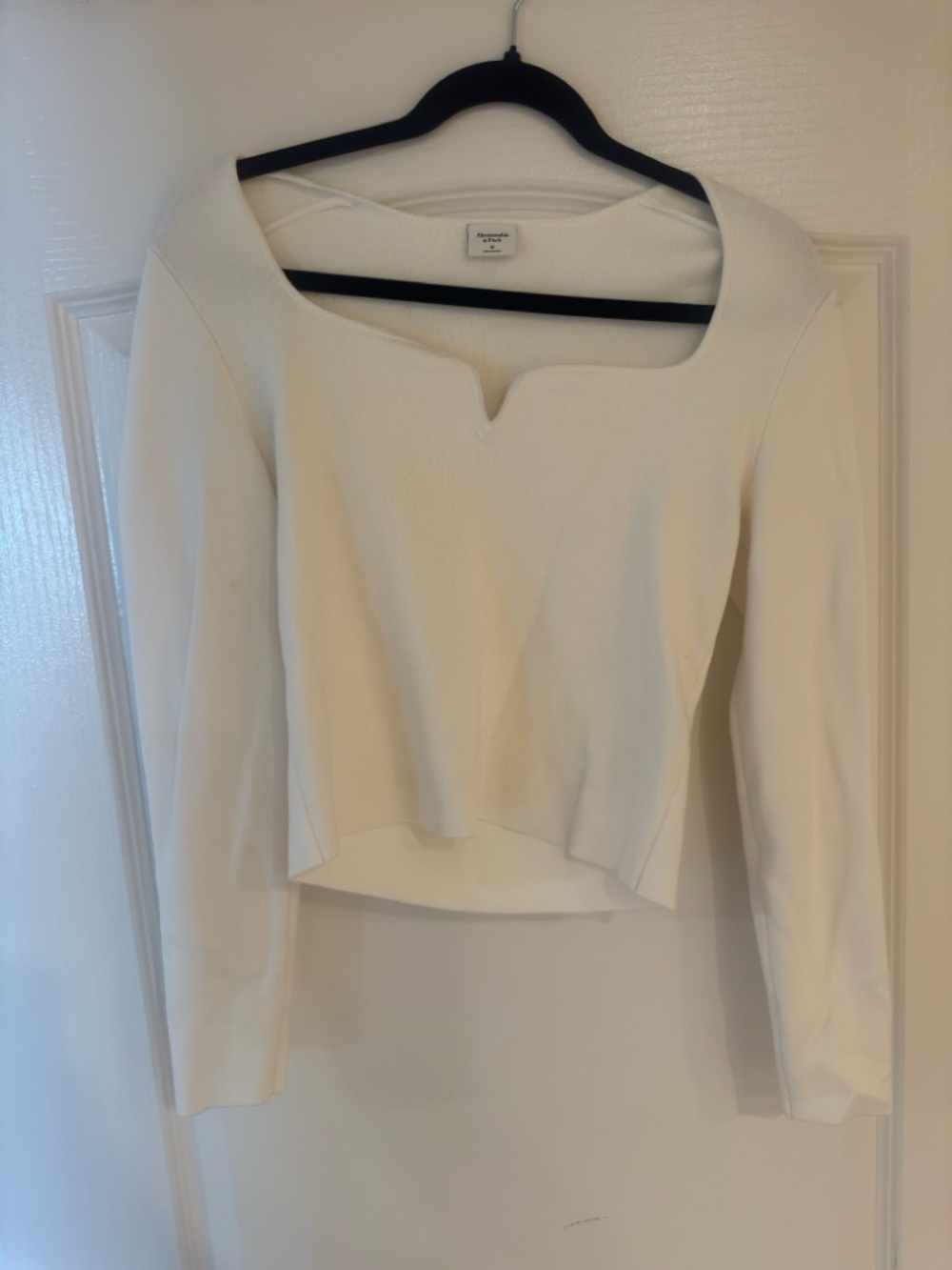 Abercrombie & Fitch Cream Notch-Neck Long Sleeve Top